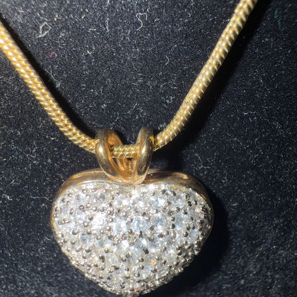 Vermeil gold heart necklace with cz’s 18-20 inches - Picture 1 of 9